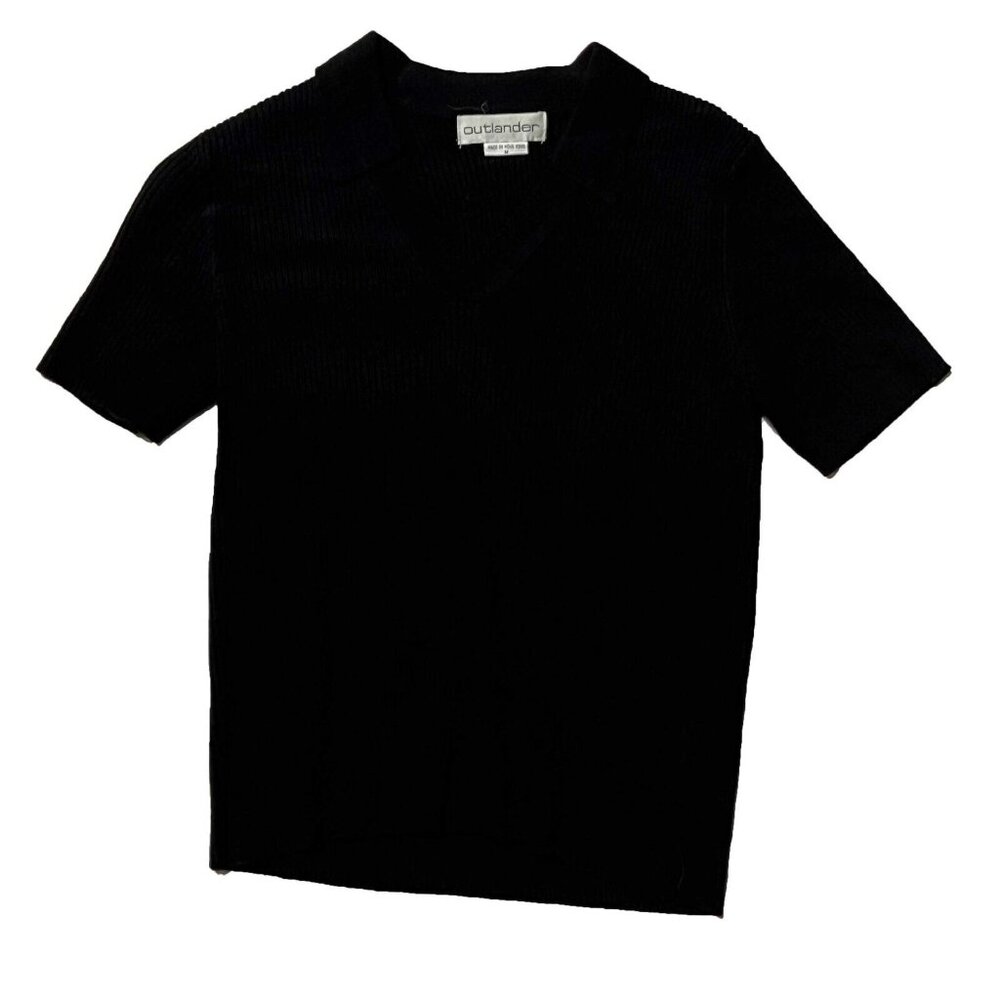 Vintage Outlander Women Black Acrylic Collared Pull On Shirt Size Medium